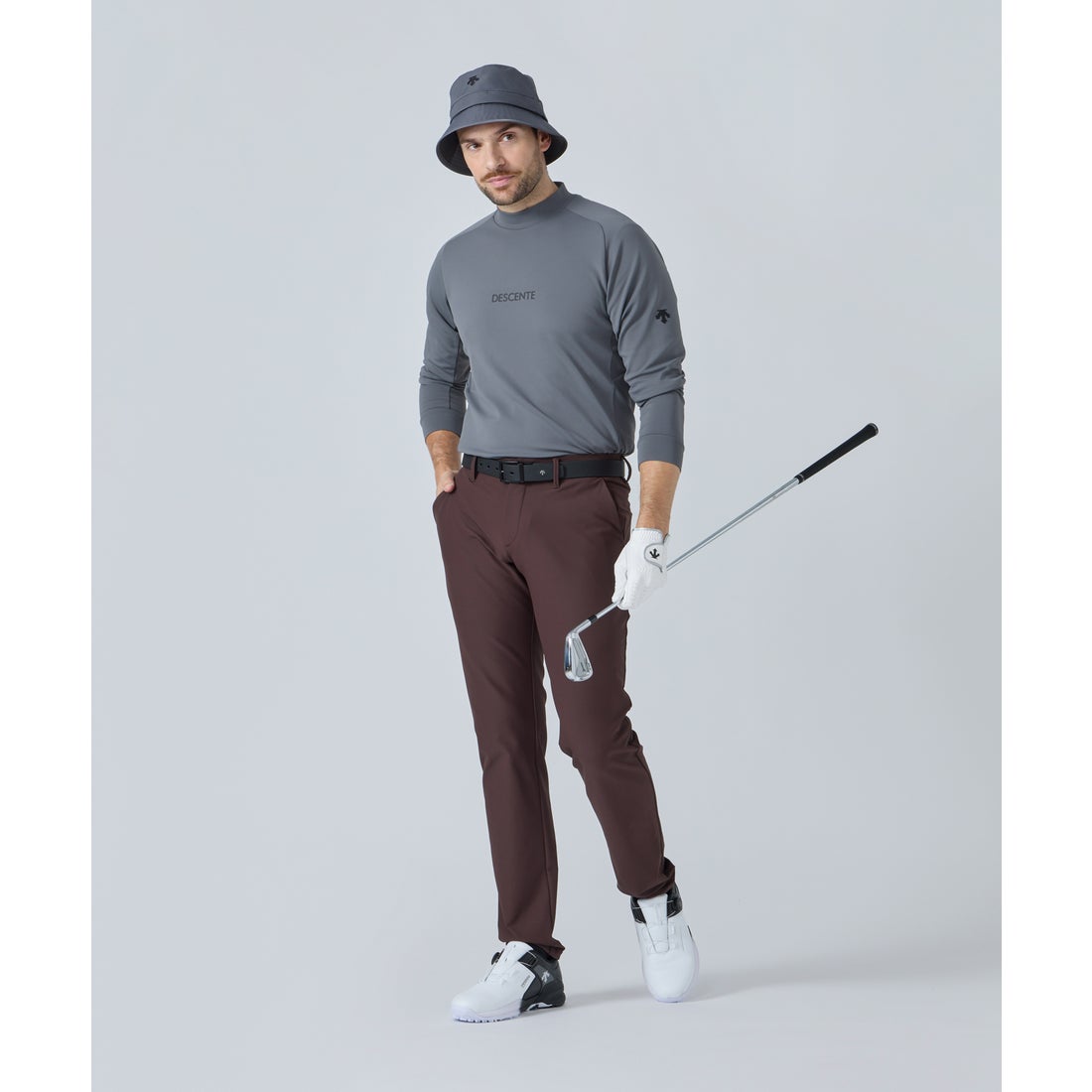 デサントゴルフ DESCENTE ゴルフ 防風裏起毛ロゴプリント長袖モック