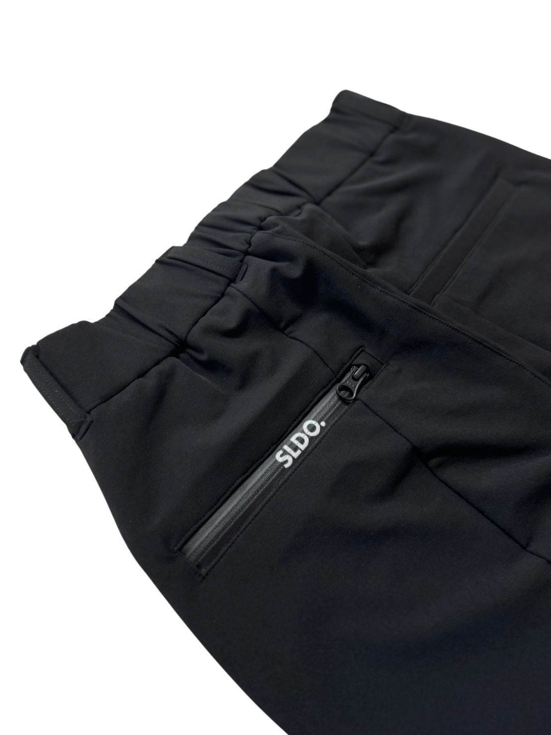 NEW STDダブルクロスストレッチリブパンツ/BLACK×BLACK LOGO (UNISEX