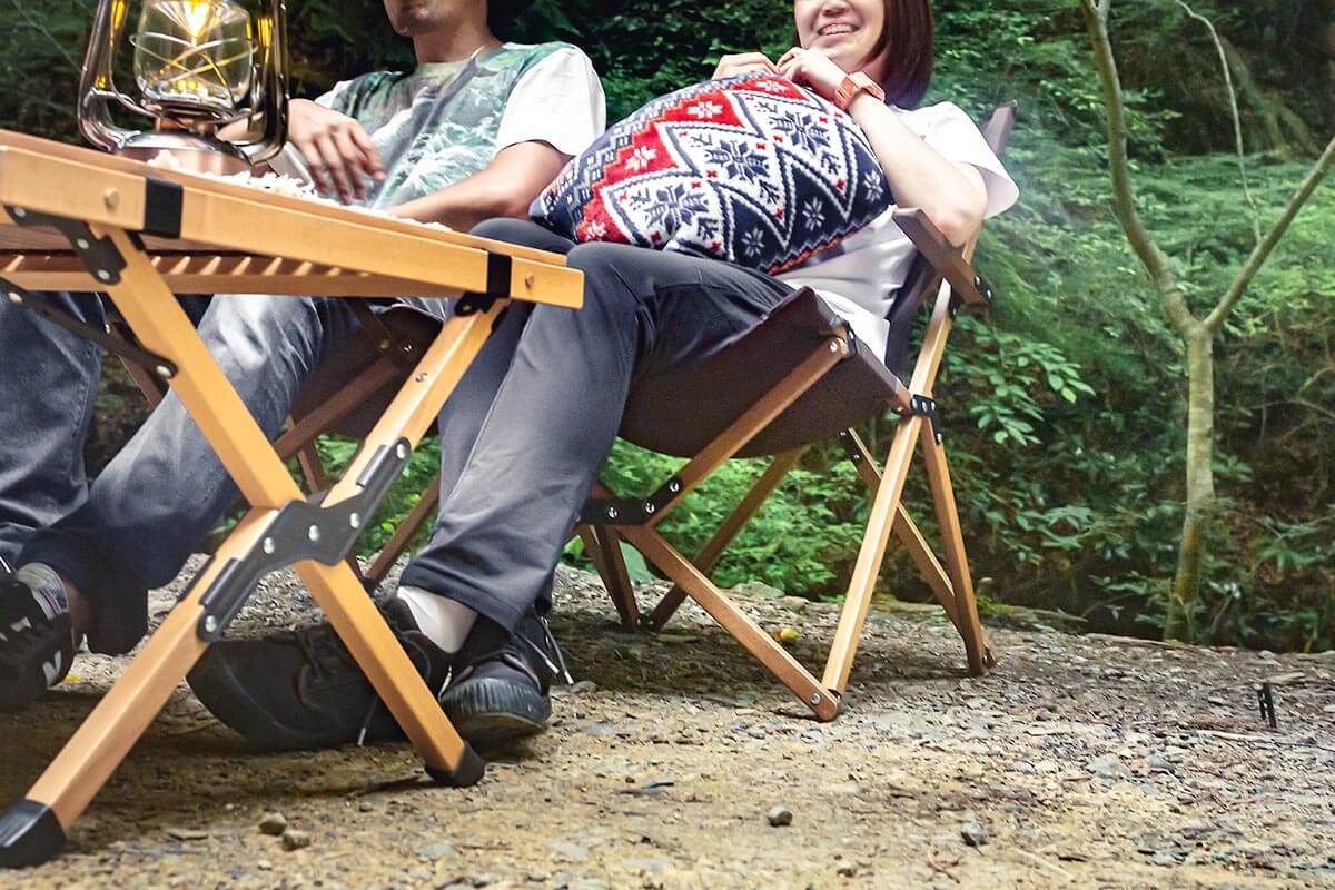 ウッドフレーム 2人掛けリラックスチェア アウトドア キャンプ 椅子