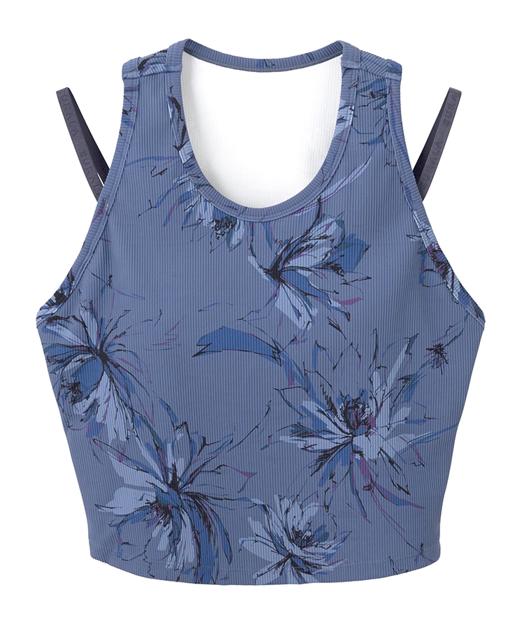 SUKALA】リブBigフラワープリントショートタンクトップ(S・M・Lサイズ