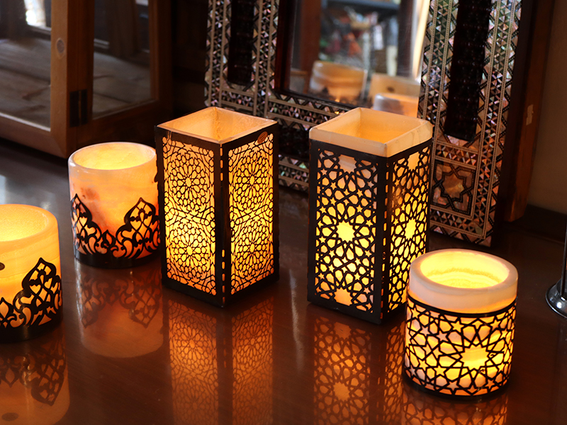 キリムスタイル / アラバスタ キャンドルホルダー エジプト/ 天然石角