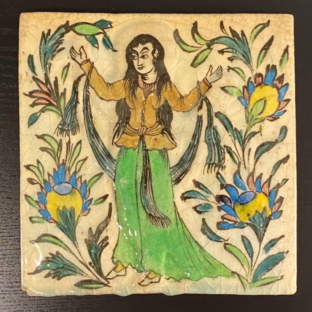 イラン19世紀 ペルシャ 陶板タイル飾り イスラム陶器 ヨーロッパ