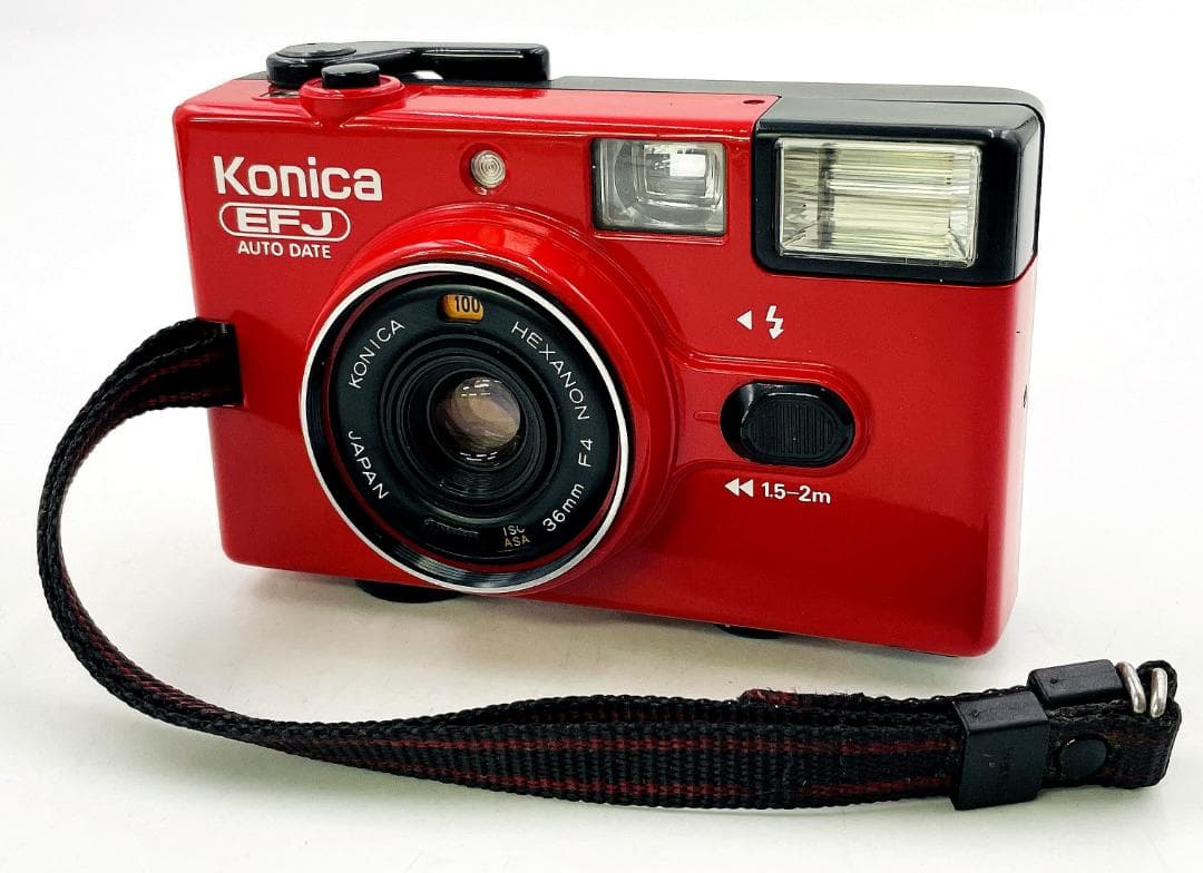 【完動品】Konica EFJ AUTO DATEレッドコンパクトフィルムカメラ 中古品】 KonicaコニカEFJ AUTO DATE フィルムカメラ 赤レッド カメラ