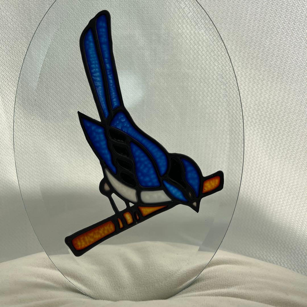 美品オーストラリアで購入青い鳥の楕円形ステンドグラス - メルカリ