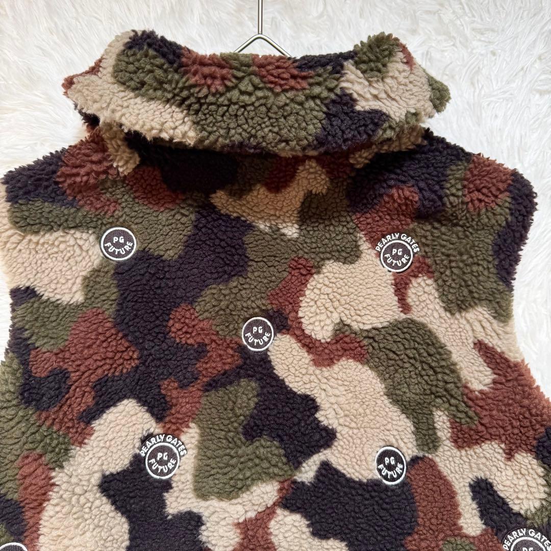 lucky_h67様美品 パーリーゲイツ カモフラ ボアジップアップベスト