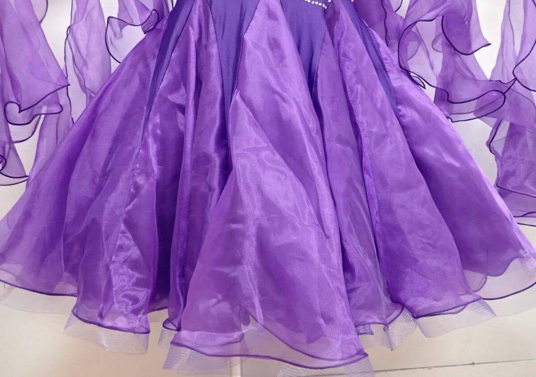 B1456☆美品☆紫/ピンク花/刺繍/ワンピース/スタンダードドレス☆社交