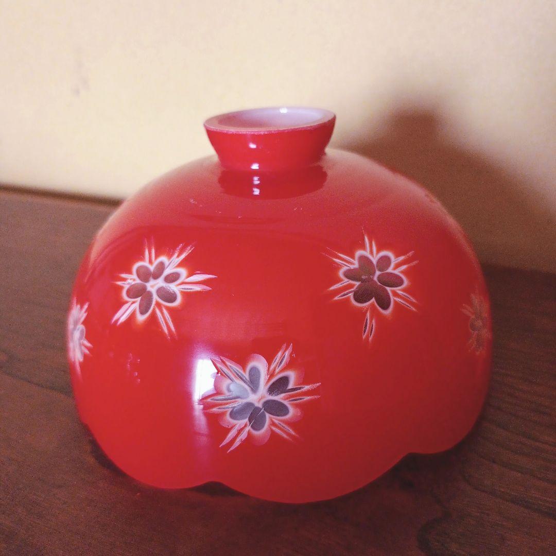 赤】 切子 電笠 ガラス 花模様 被せ 照明 大正 ライト 乳白 シェード