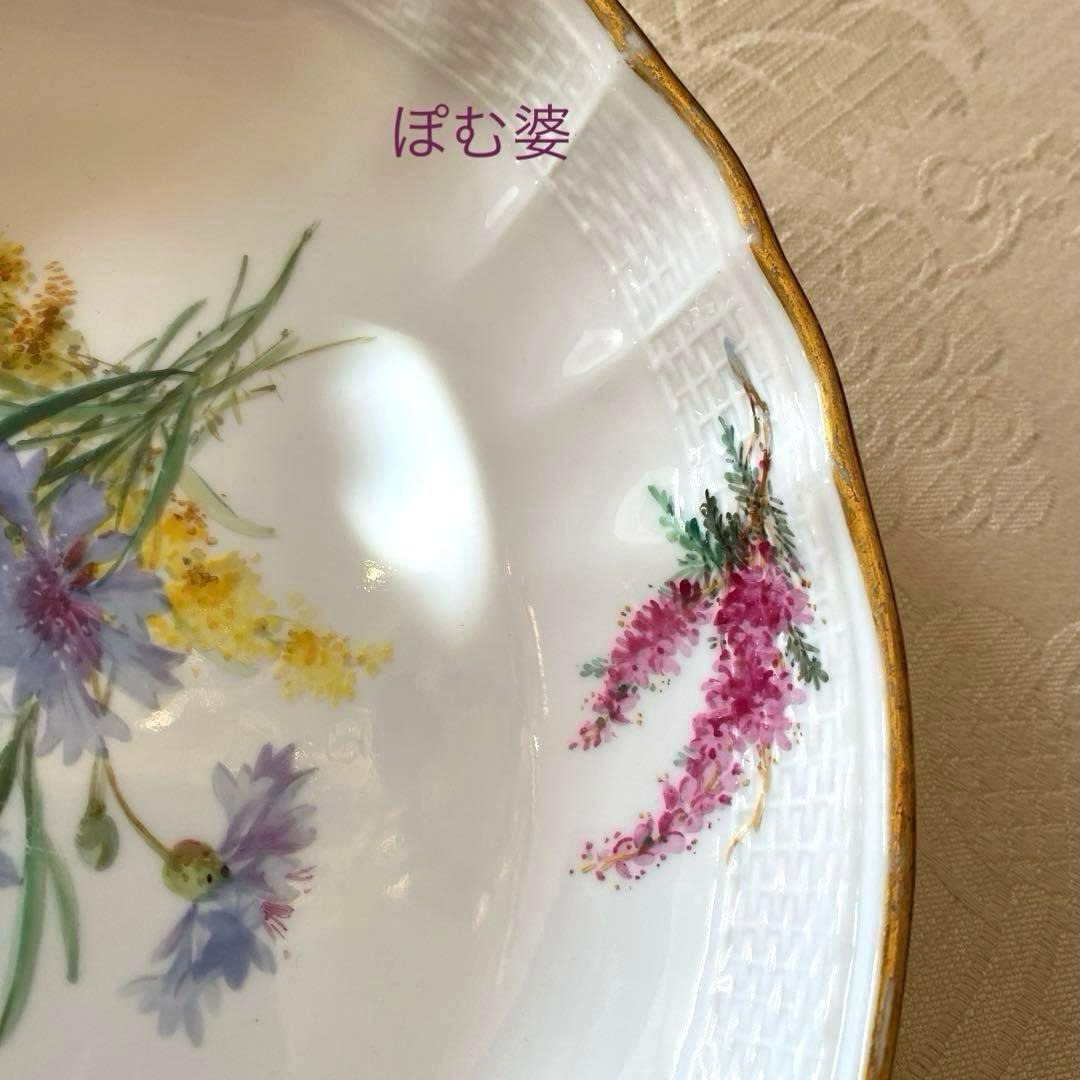 古マイセン】印象主義 自然主義 ②／楕円深皿 プレート 「花と蝶