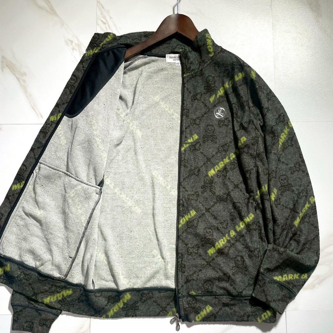 MARK&LONA ジップジャケット スカル ゴルフウェア メンズ サイズ48 新品】マークアンドロナ ニットジャケット ネイビー系 スカル総柄 表