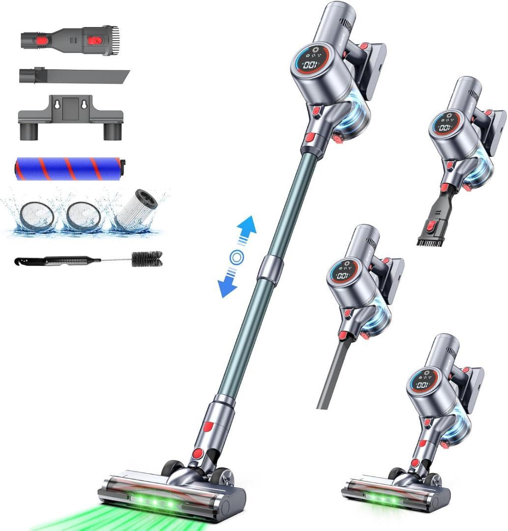 掃除機 コードレス【8月新登場！革新版グリーンLEDライト付＆55Kpa強力吸引 Amazon | 掃除機 コードレス【2026革新版登場！90Kpa超強力吸引！自立