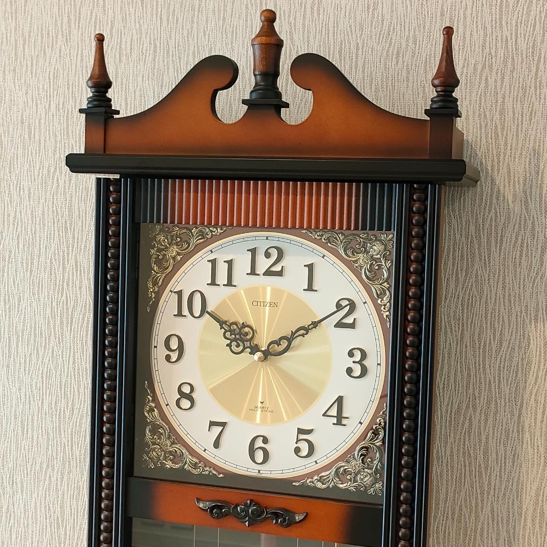 美品〉 ビンテージ CITIZEN 振り子時計 掛時計 柱時計 クラシック
