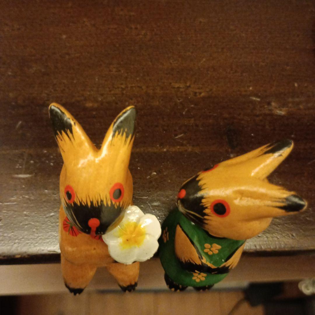 バリ島雑貨 ウサギの木製置物 2個セット - メルカリ