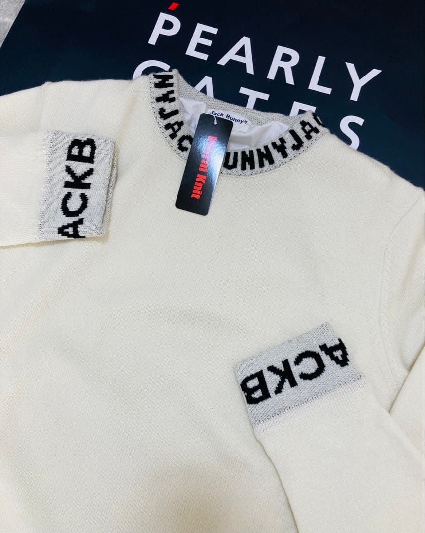 新品 パーリーゲイツ ジャックバニー Wジャガード 裏生地防風ニット(6