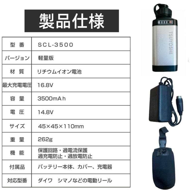 電動リール用 電動リール専用バッテリー セット 14.8V 銀3500mAh