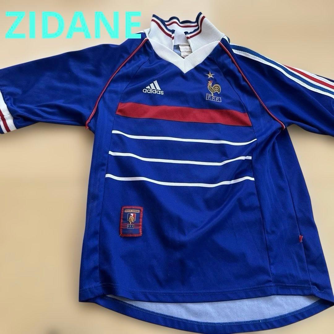 フランス代表 adidas シャツ 青　S？　ジダン adidasアディダス サッカーフランス代表 ジダン ユニフォーム ゲーム
