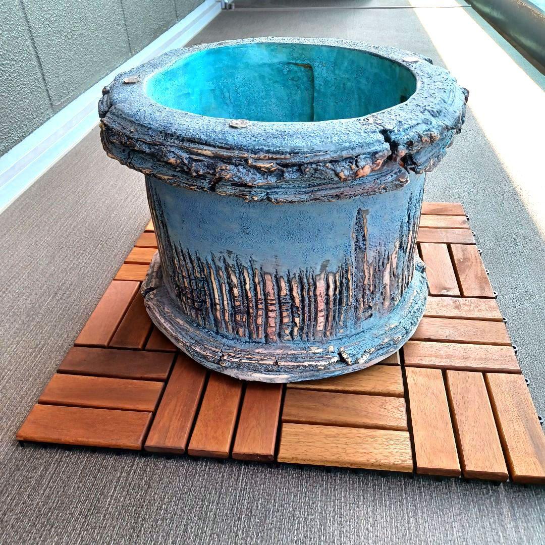 【特注品】《自宅引取限定》楕円形ガラステーブル天板・陶器製鉢土台