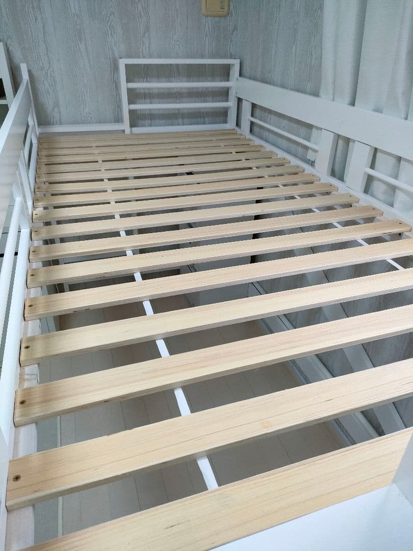 木製ロフトベッド 両面はしご付き 天然木 ハンガーラック付き シングル