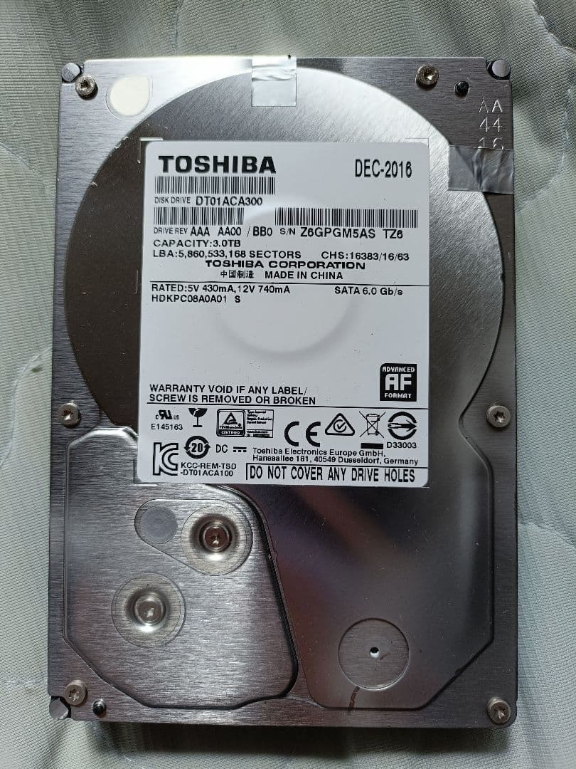 動作確認済みTOSHIBA DT01ACA300 3TB HDD - メルカリ