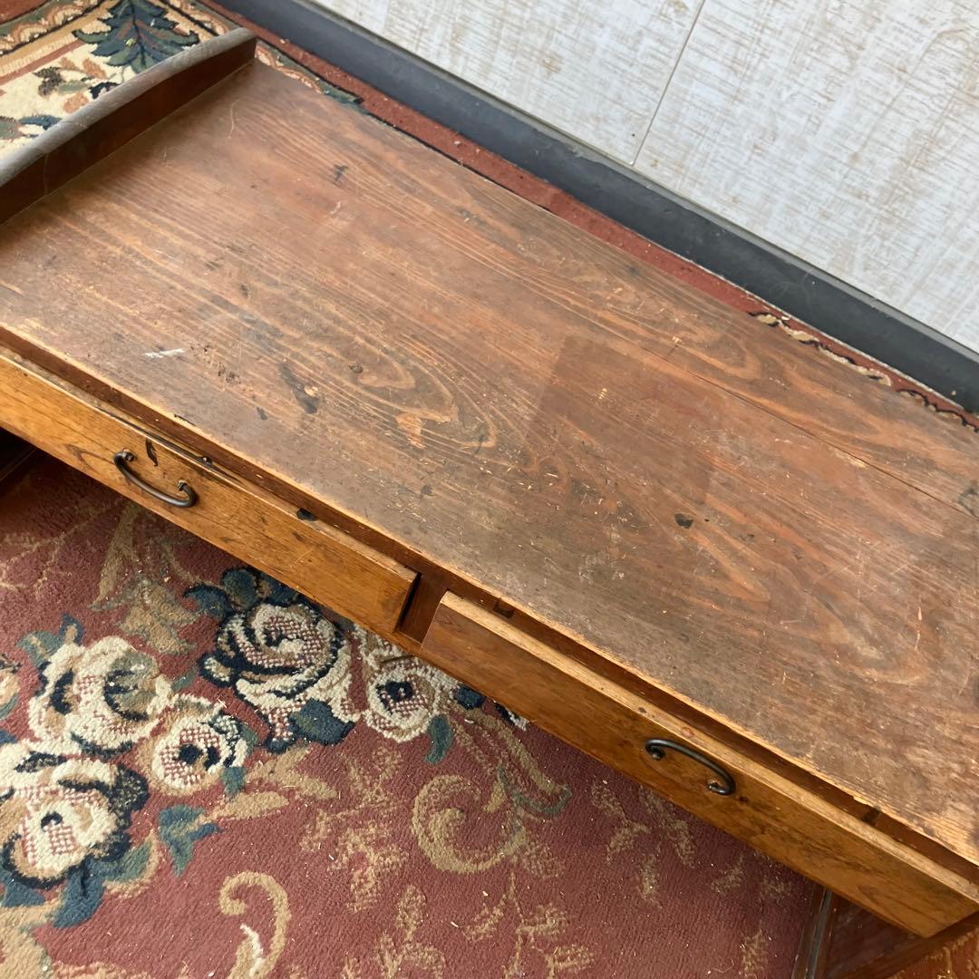 昭和レトロ アンティーク 古家具 木製文机 引き出し付き座卓 書斎机