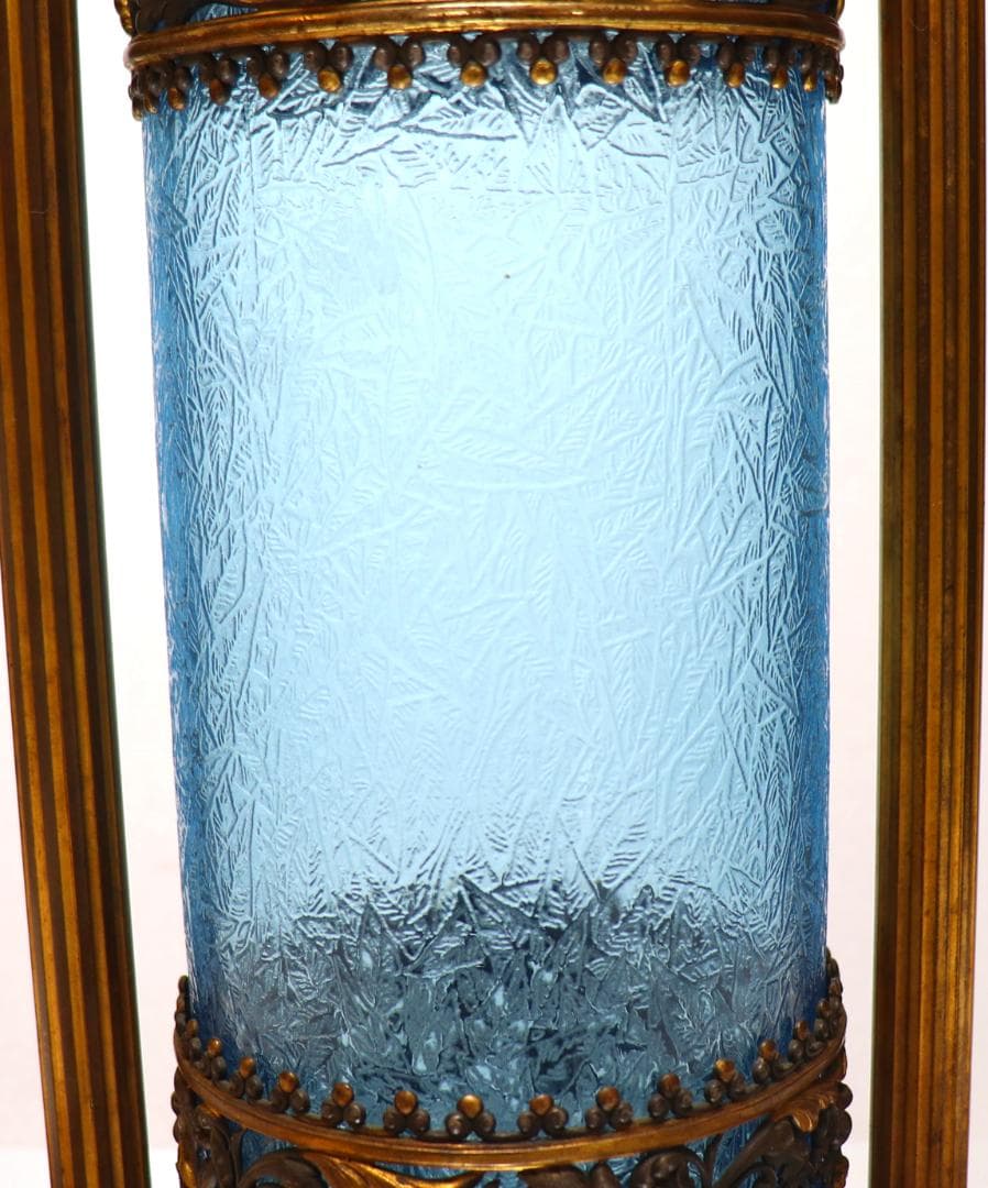 オールド・バカラ 美術館級 30.5cm 大型ブロンズ装飾建築様式 花瓶 青硝子