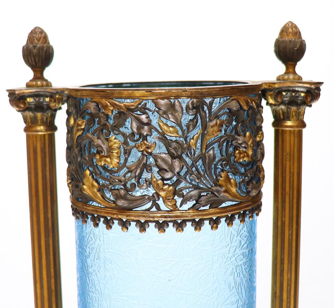 オールド・バカラ 美術館級 30.5cm 大型ブロンズ装飾建築様式 花瓶 青硝子