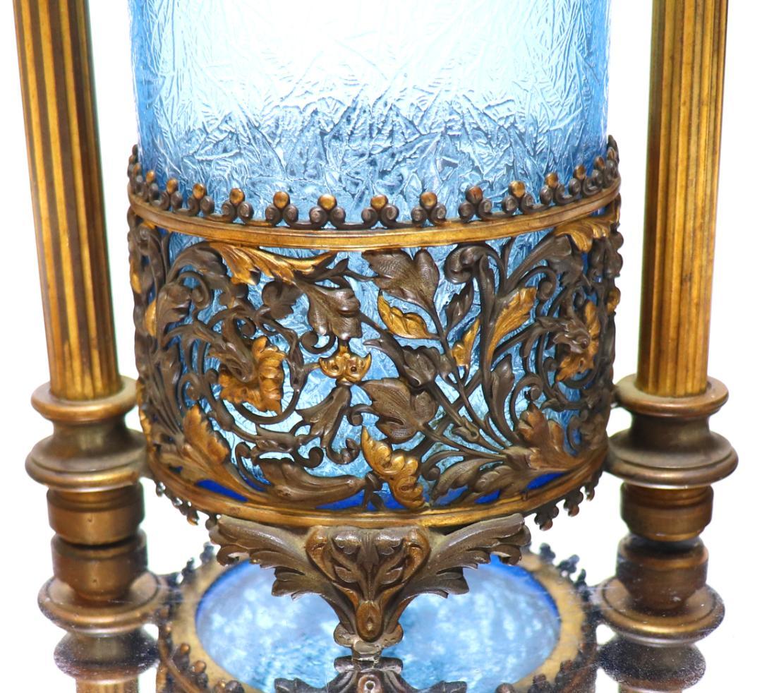 オールド・バカラ 美術館級 30.5cm 大型ブロンズ装飾建築様式 花瓶 青硝子