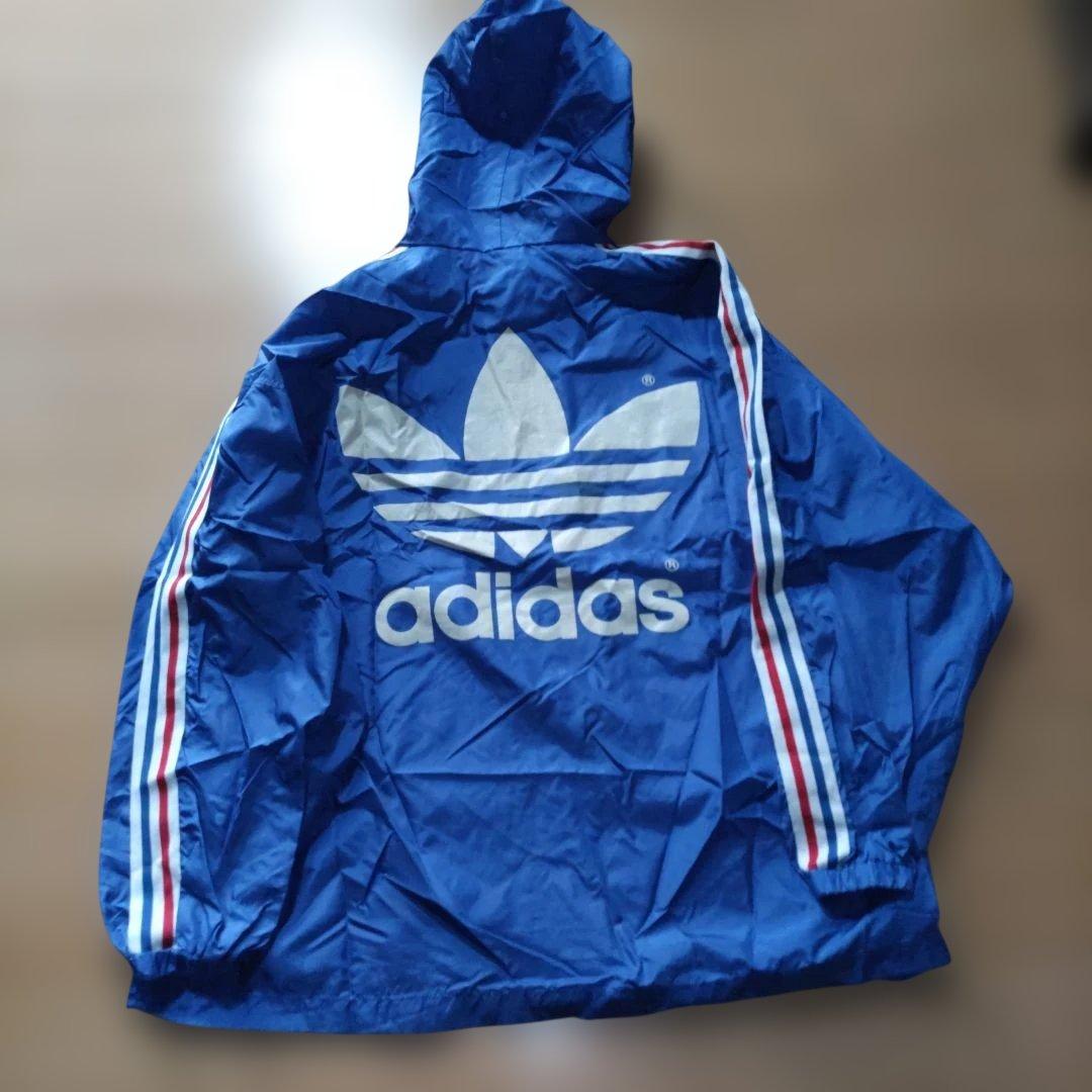 adidas 青 ウィンドブレーカー - メルカリ