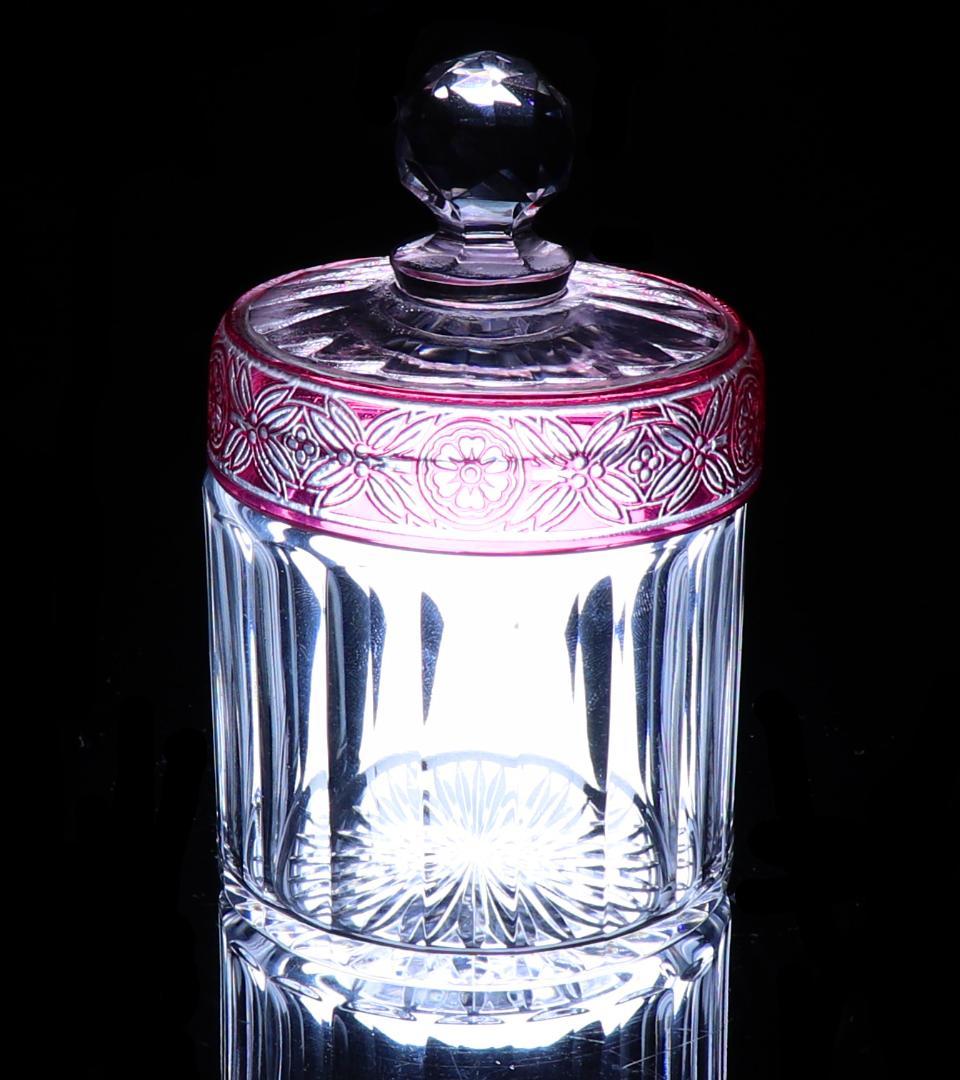 オールド・バカラ 激レア 18面体 桃色被せ パウダーボックス 蓋物 エンパイア