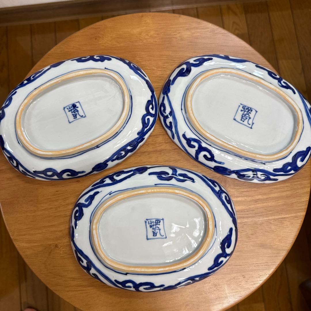 ⭐️九谷焼⭐️正木春蔵❤️牡丹 　輪花オーバル皿3枚セット