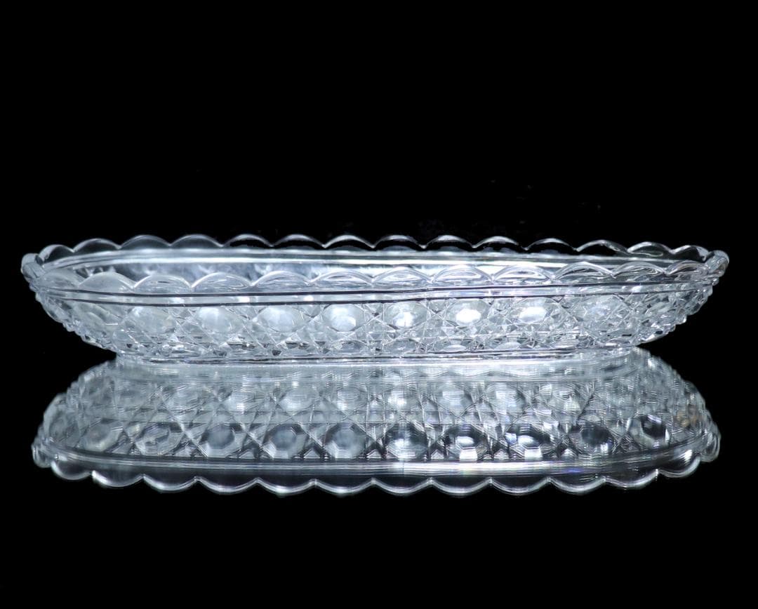 オールド・バカラ 切子長皿 大型 25.3cm ディアマン・ピエーリー 刻印有