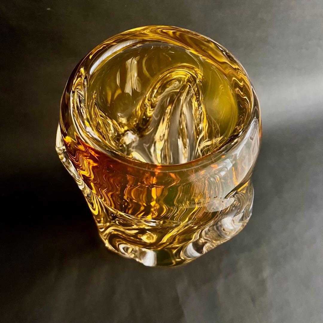 ☆アンティーク☆パリ発流れるような琥珀色のガラス製フラワーベース