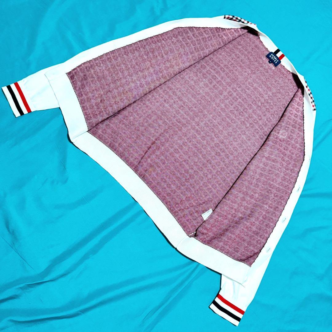 良好 パーリーゲイツ チェック柄コットンカーディガン 赤白黒 Vネック