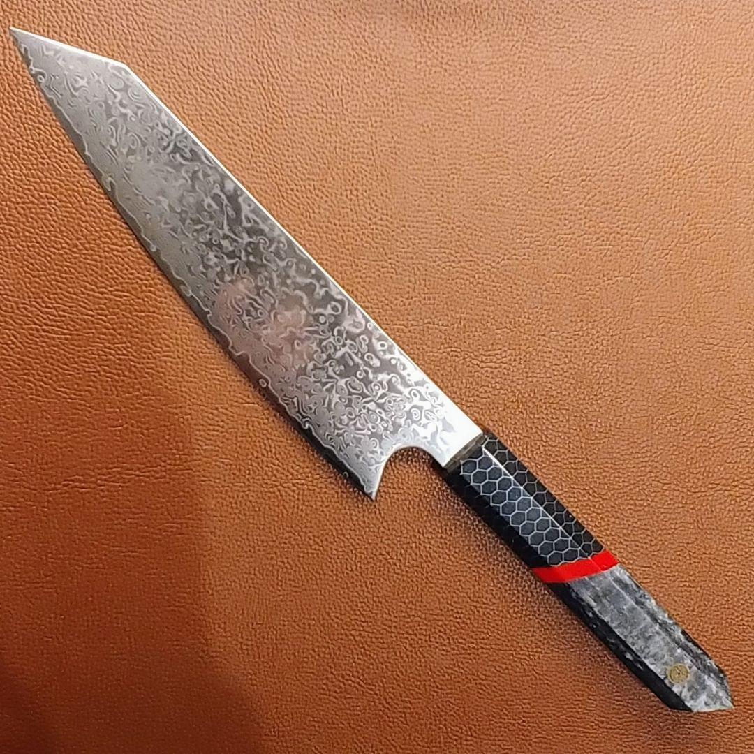 《新作》　V金10号　ダマスカス包丁　ハニカム模様　ブラック柄　剣型　牛刀　三徳