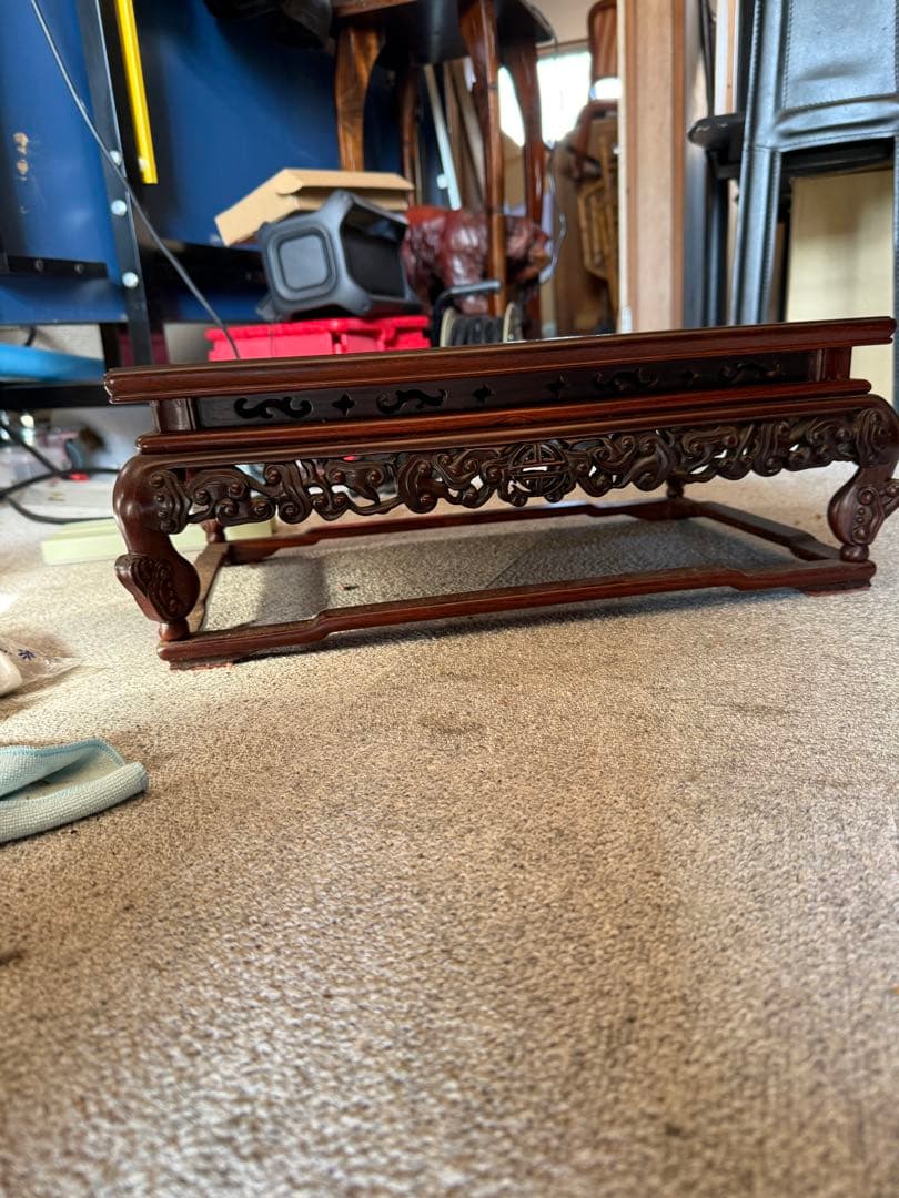 唐木花台 仁刻印 花梨材 彫刻大型飾り台 香炉台 盆景台 高級唐木