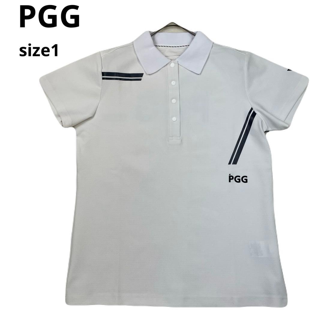 美品 PGG ストライプデザイン ポロシャツ ホワイト パーリーゲイツ