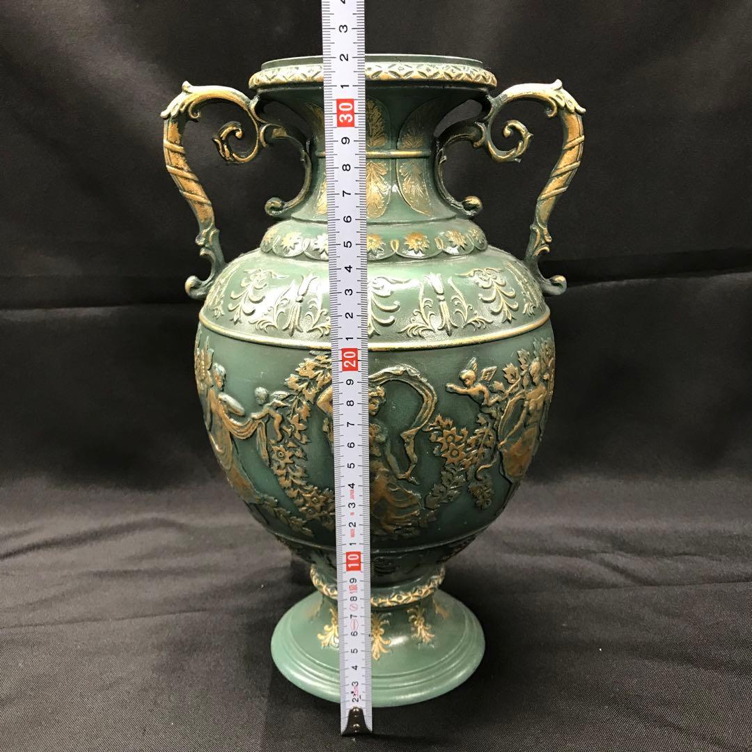 USED】ブロンズ 金属 花瓶 フレンチヌーボー 青磁色