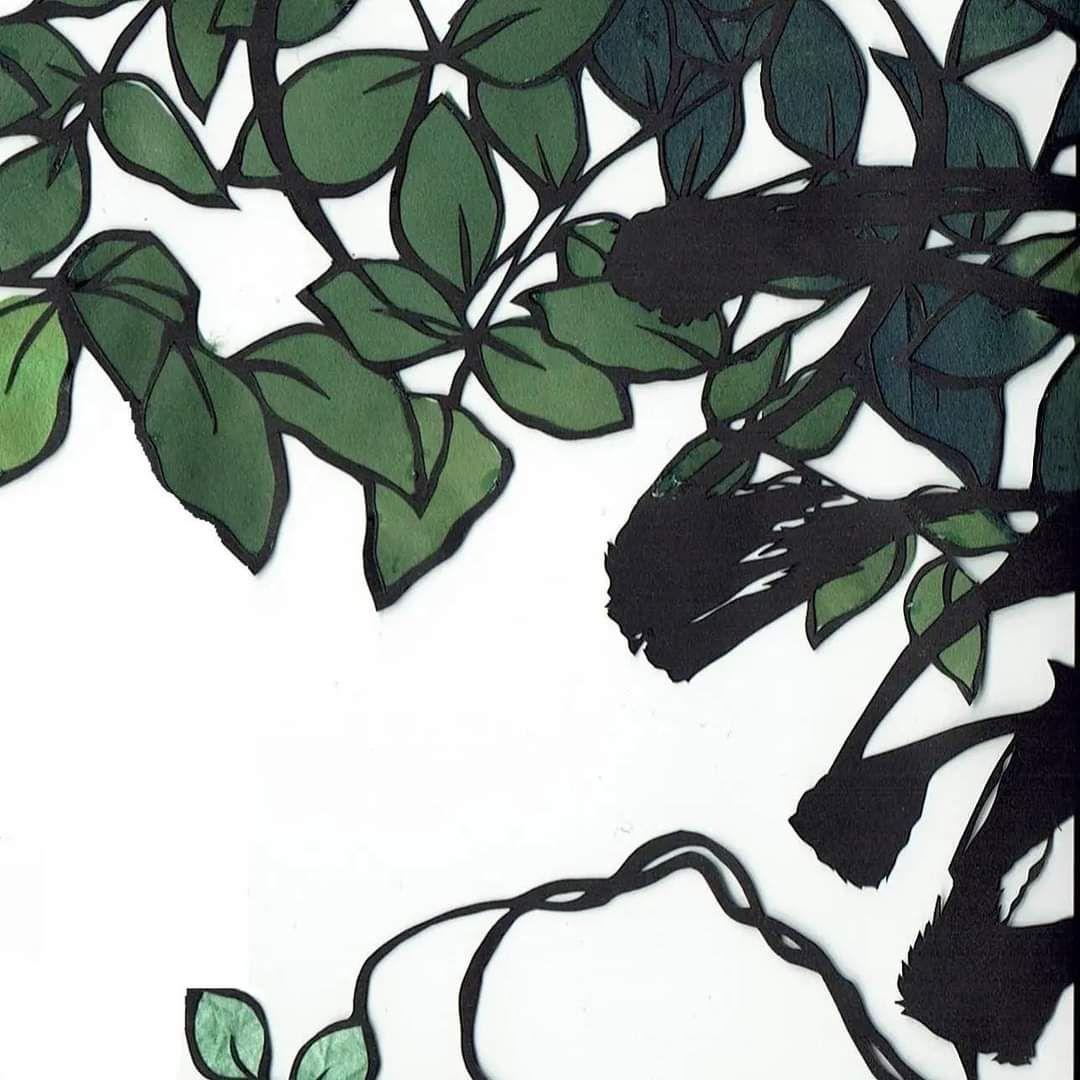 ONLINE 日本人女性作家 和風 藤の花 女性 切り絵アート