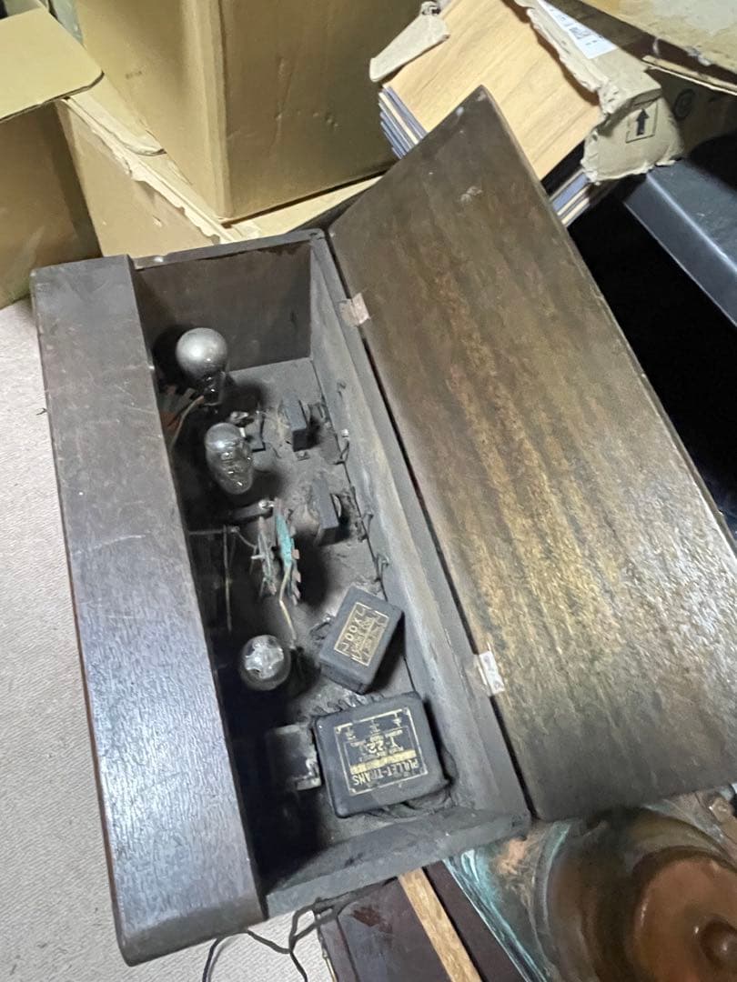 戦前 真空管ラジオ 青島無線工業系 木製キャビネット 彫刻 AM受信 資料