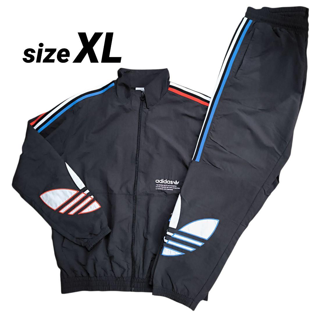 アディダス トレフォイル刺繍 ナイロンジャケット セットアップ 黒