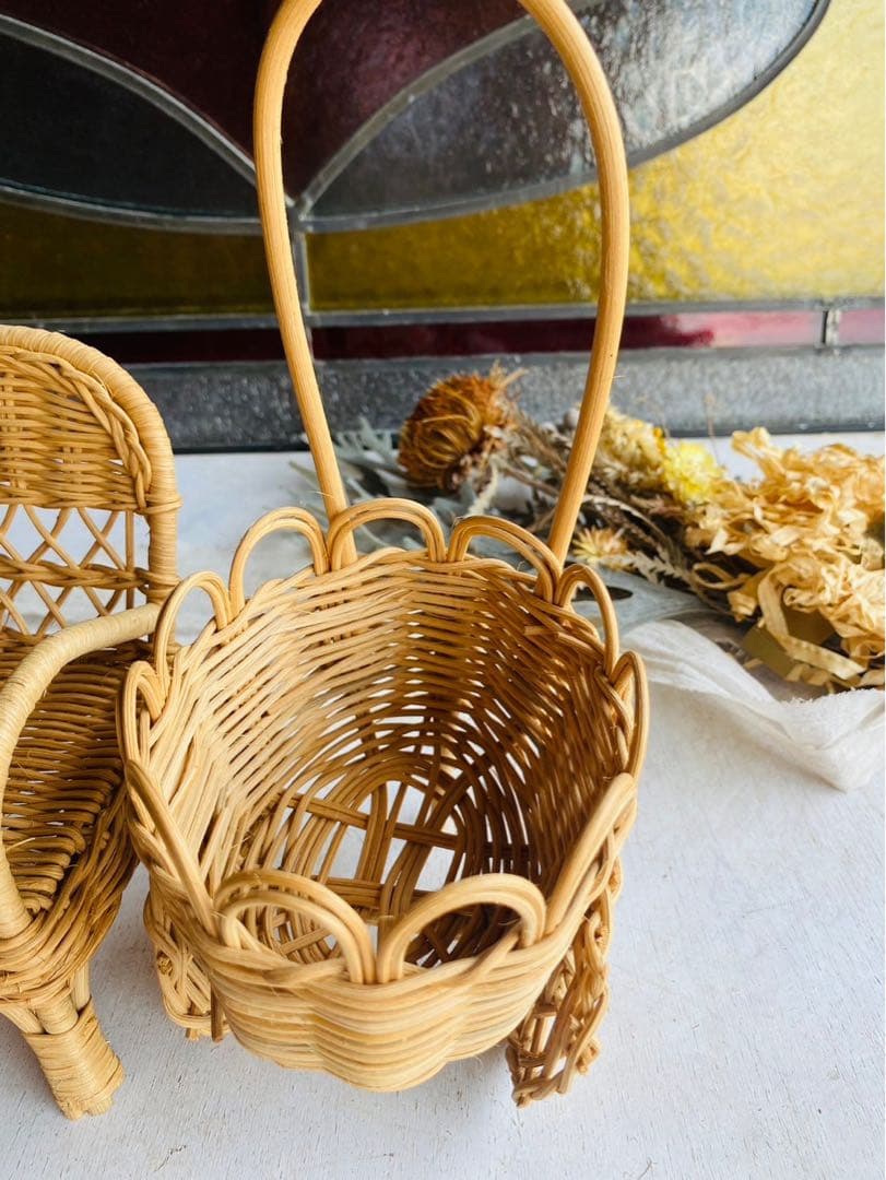 籐 ラタン ミニチュア 椅子 かご インテリア 昭和レトロ セット - メルカリ