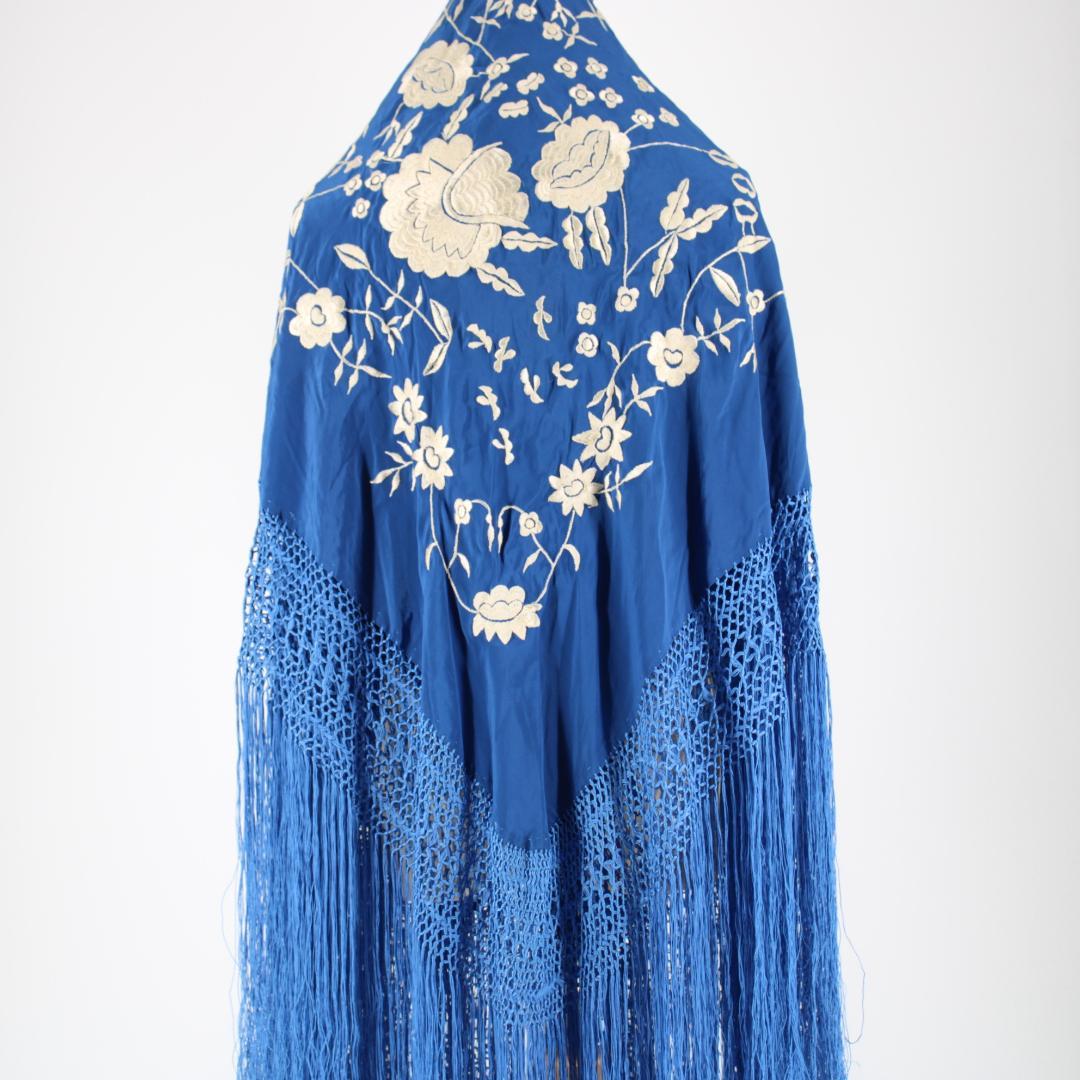 フラメンコ衣装】ブルー ネイビー マントン シージョ 刺繍 フレコ付