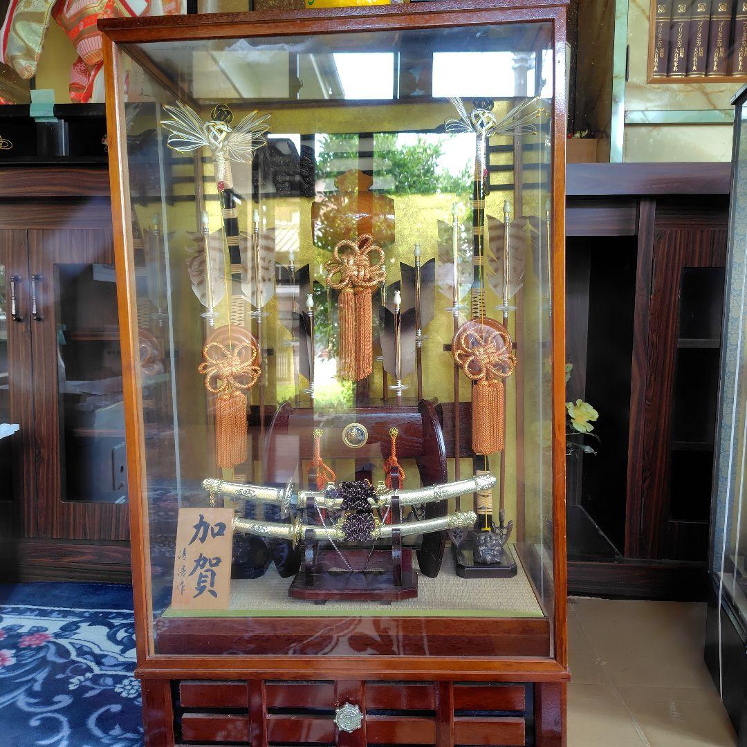 五月人形 ガラスケース付き 木製 五月人形 ケース飾り 兜 木 木製 武将 柿沼東光作 ケース入り 正絹