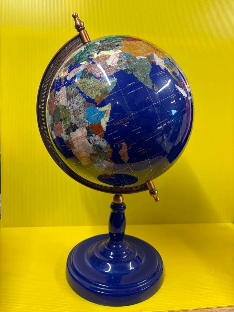 アンティーク ラピスラズリ天然石高級地球儀✨【ガハハ本舗新春お宝特価市】✨ 地球儀 ラピスラズリ 方位磁石付き 天然石 アンティーク インテリア
