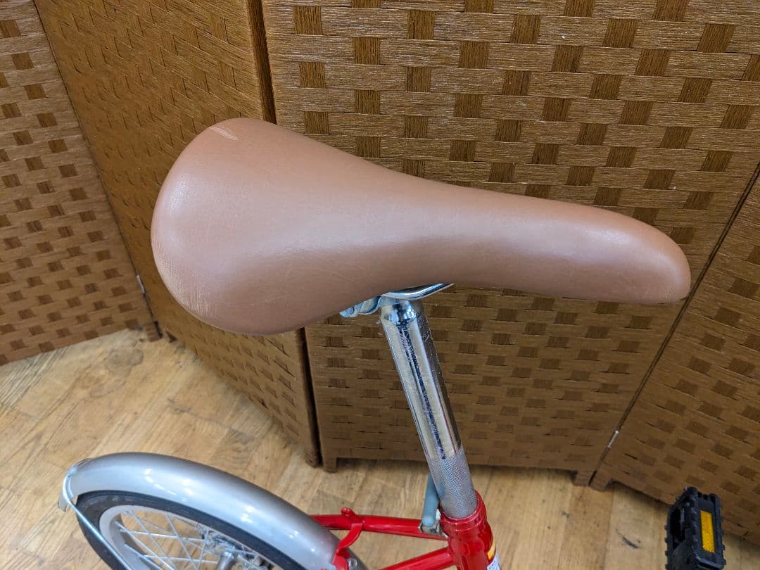 U007 美品 折り畳み自転車 20インチ カゴ付き レッド