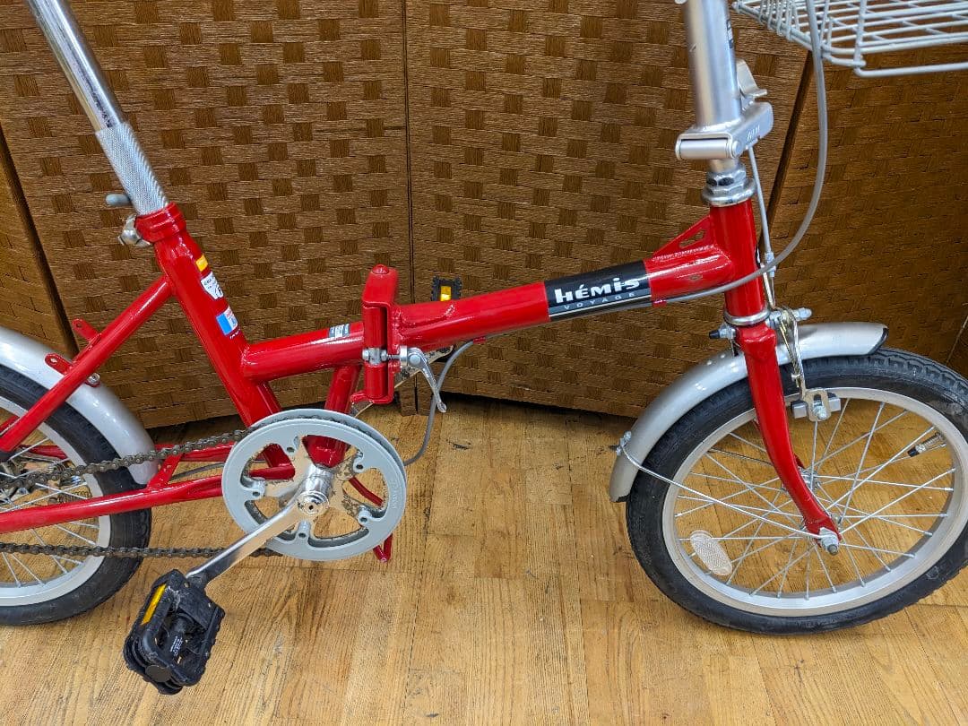 U007 美品 折り畳み自転車 20インチ カゴ付き レッド