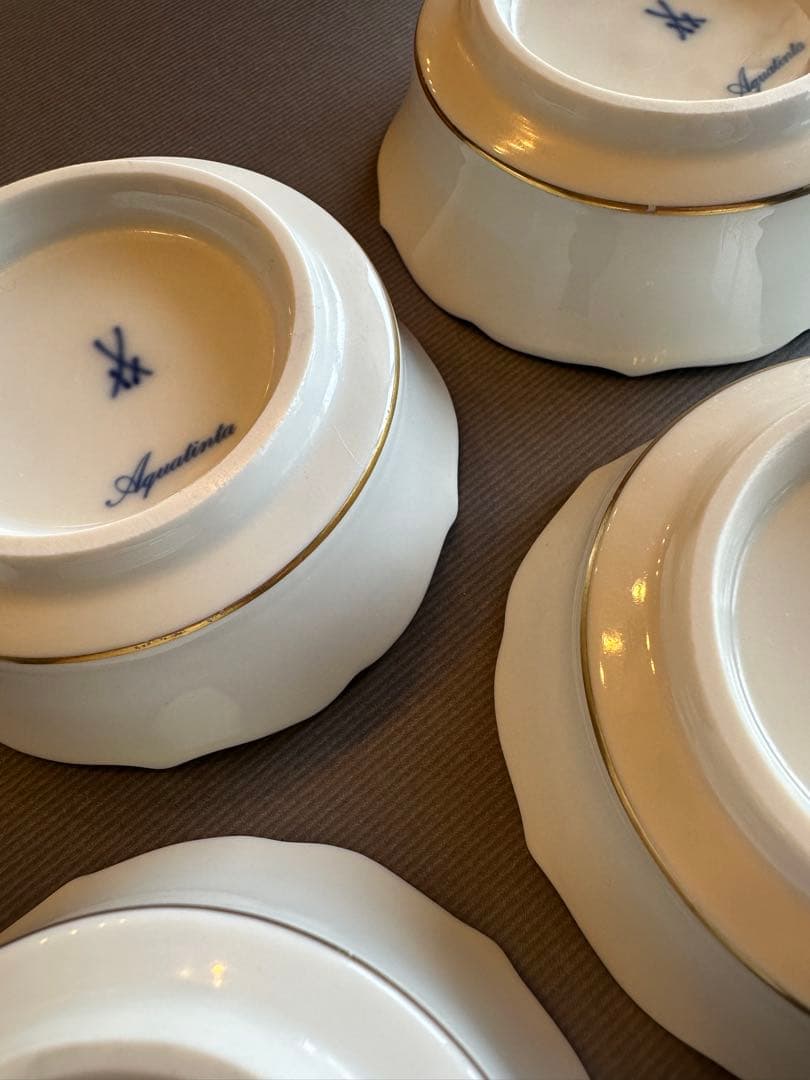 マイセンMeissen◇歴代剣マーク 金彩小皿 5枚セット◇アクアティンタ