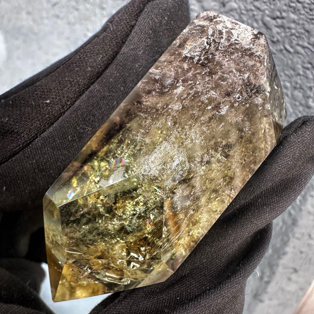 開運 魔除】絶品❗️レインボー煙水晶スモーキーシトリン六角柱 超