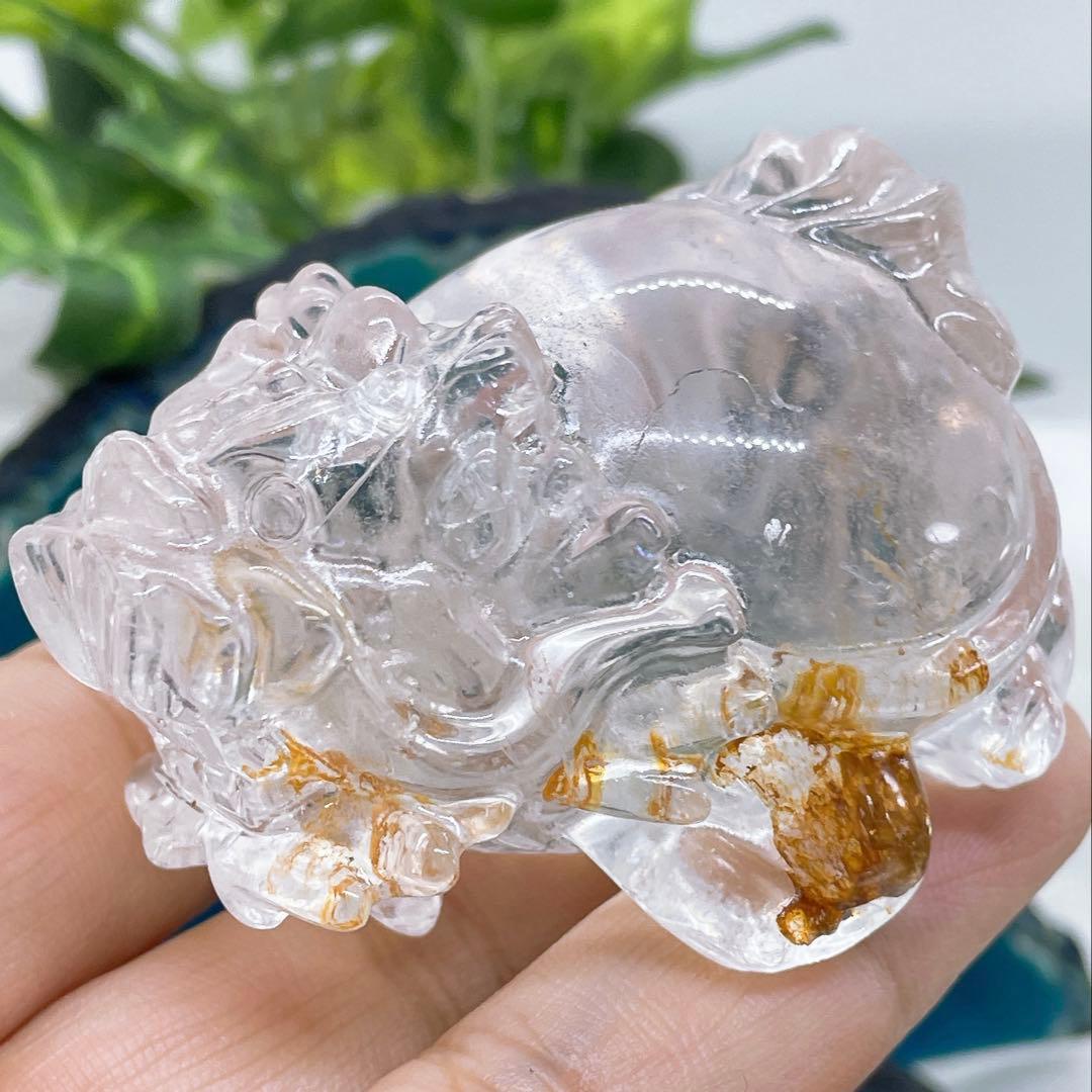 天然石】高品質！ゴールデンヒーラー共生 水晶 ロングイ（龍亀