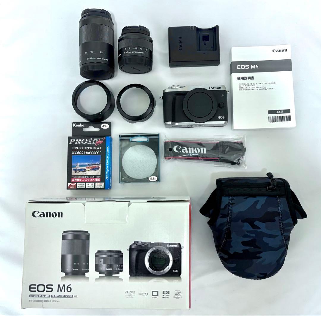EOS M6 レンズ２本付き プロテクター、レンズフード、ケースも付属 美品 EOS DIGITAL Canon M6 専用 レザー ケース 8colors TP Original カメラ