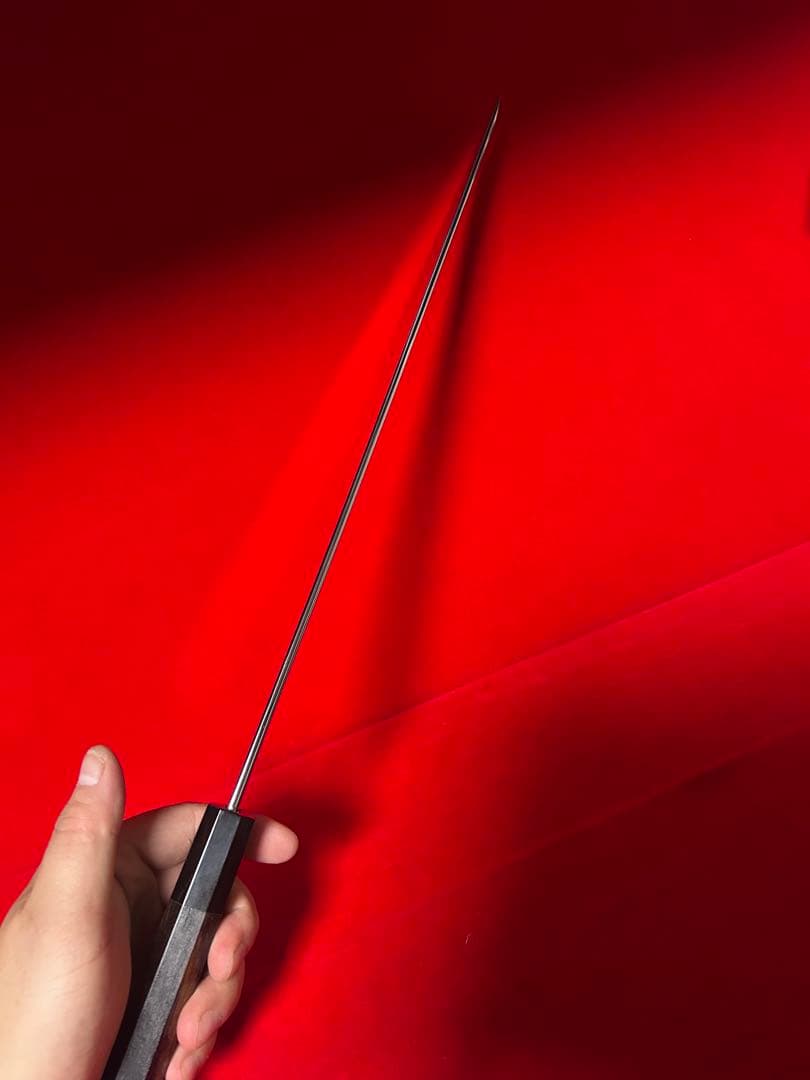 No.01420 包丁 先丸 水本焼 白鋼 富士山満月波紋 完全鏡面仕上げ 箱付